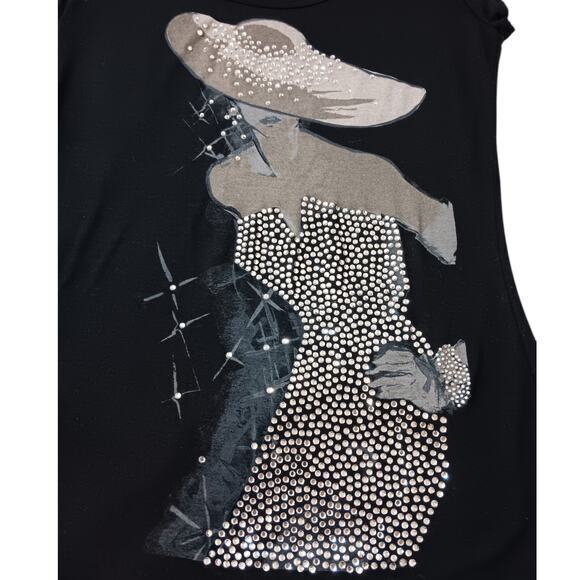 WHBM Beaded Top Shirt Size Small Stretchy Shiny Bling Art to Wear Black Silver - Picture 3 of 8